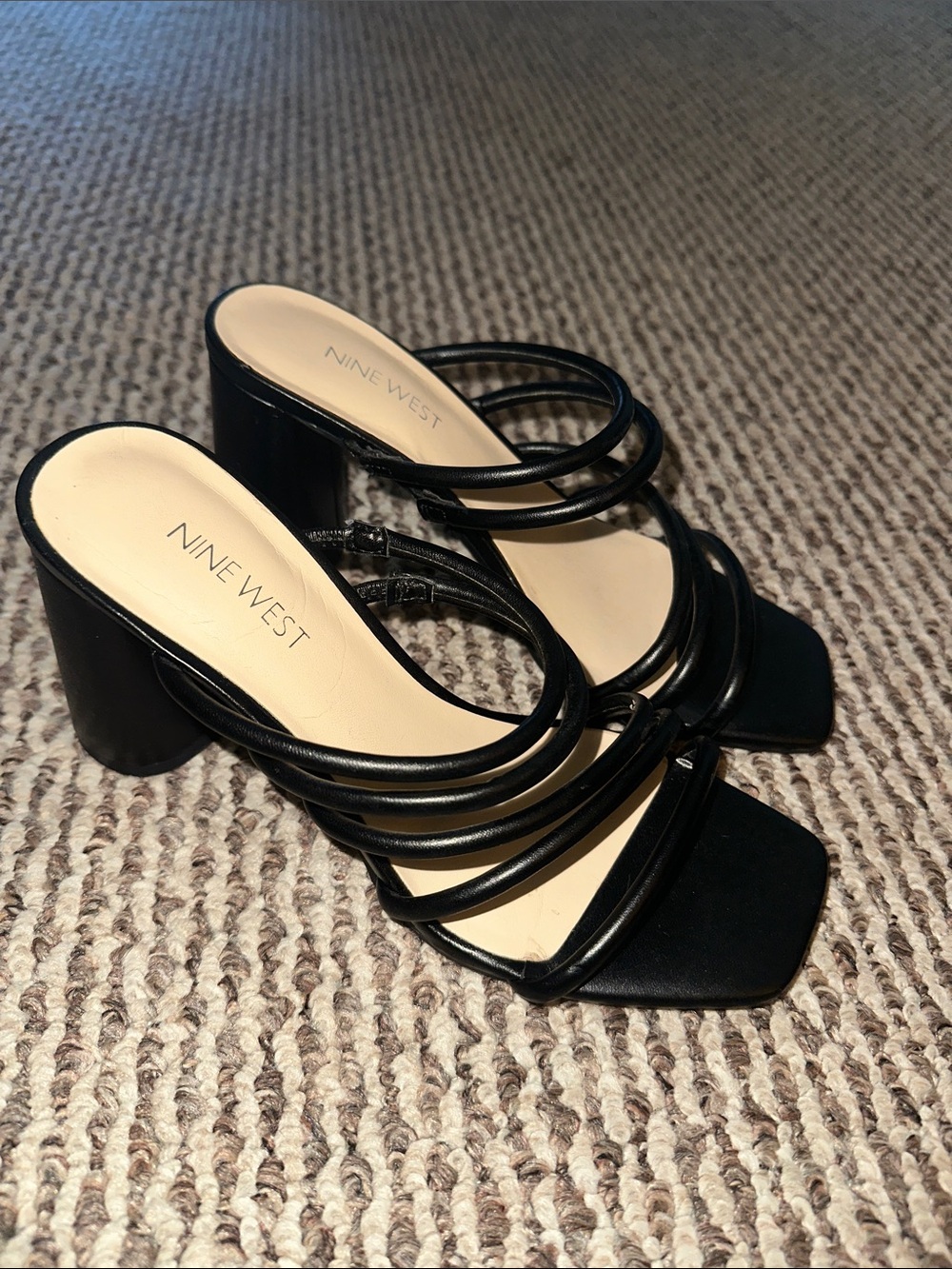 Nine West Black Multi-Strap Block Heel Mules